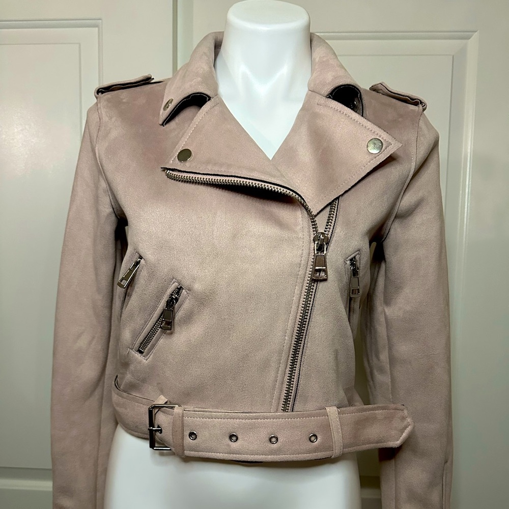 Faux suede moto jacket